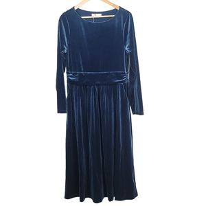 Boden Lois Velvet Long Dress Long Sleeve Teal Baltic Blue Green US Size 12R UK16